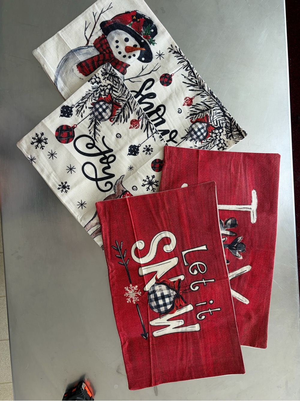 Set of 4 Holiday 'Let It Snow' & Snowman Pillow Covers - Red & Cream